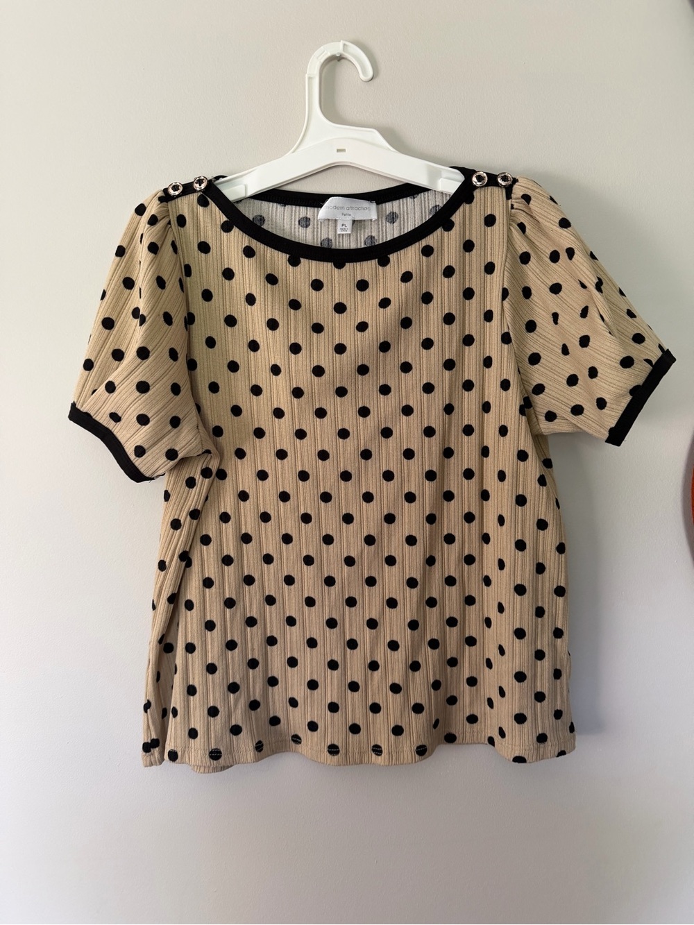 Polka Dot Short Sleeve Top - Beige/Black